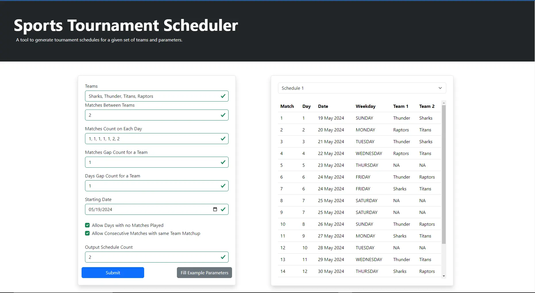 Screenshot of website with sample input/output